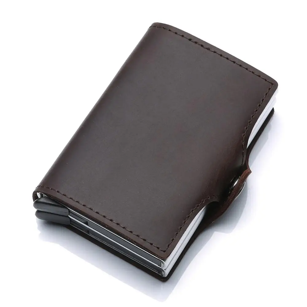 Натуральная кожа мужской кредитный держатель для карт двухслойный RFID блокирующий мужской кошелек ID держатель для карт Банк бизнес кошельки кошелек карты - Цвет: 2