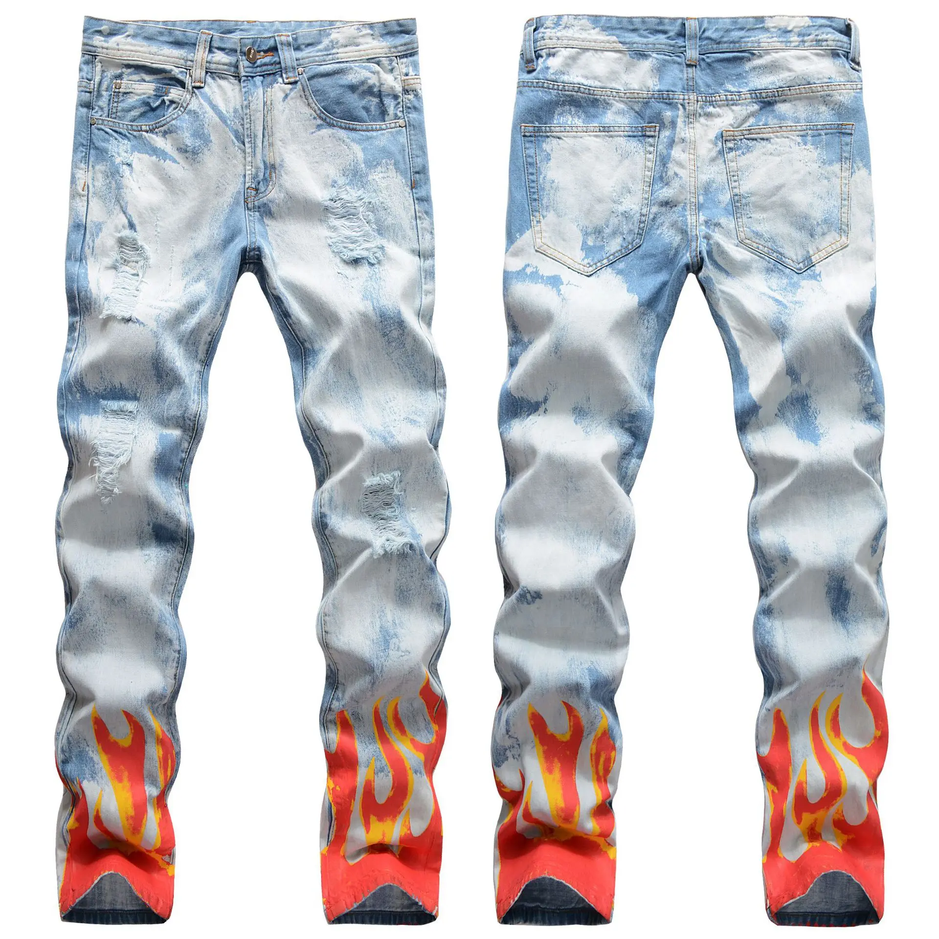 Pantalones vaqueros con estampado Digital de llama roja para hombre, Vaqueros ajustados rectos de Hip Hop, talla grande 42, y Club para fiesta, otoño 2020