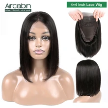 Aircabin 4x4 парик с короткими волосами человеческие волосы парики "-16" боб парик с закрытием шнурка перуанские волосы боб парик черная, женская, для волос не Реми