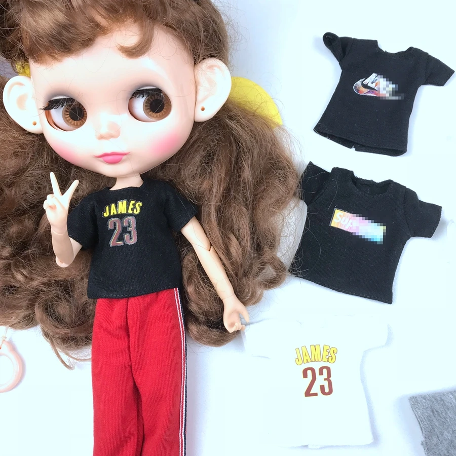 

1PCS Fashion blyth clothes Dolls T-shirt Sport Shirt Casual White/Black T-shirt for blyth licca azone 1/6 dolls accessories