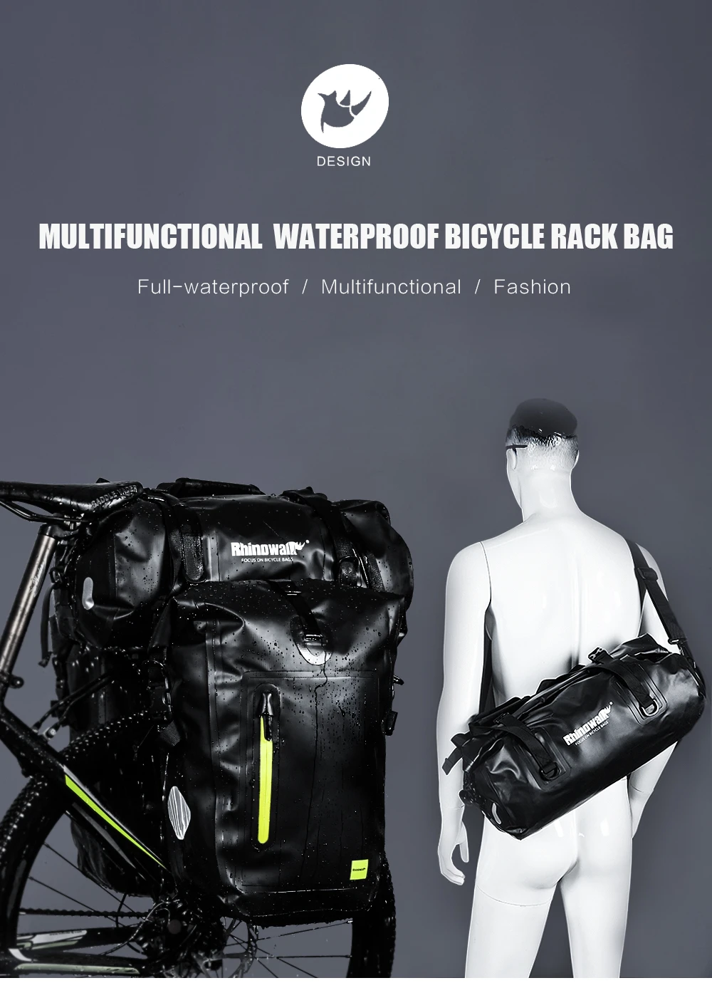 Cheap Rhinowalk Bicycle Saddle Bag Full Waterproof Travel Handbag Casual Cycling Bike Luggage Carrier Bag Shoulder Crossbody Bag 20L 12