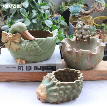 

Ceramic Flower Pot Hedgehog Goose Frog Bird Shape Flower Pot Animal Sculpture Crafts Decoration Garden Micro-view Potted Plant