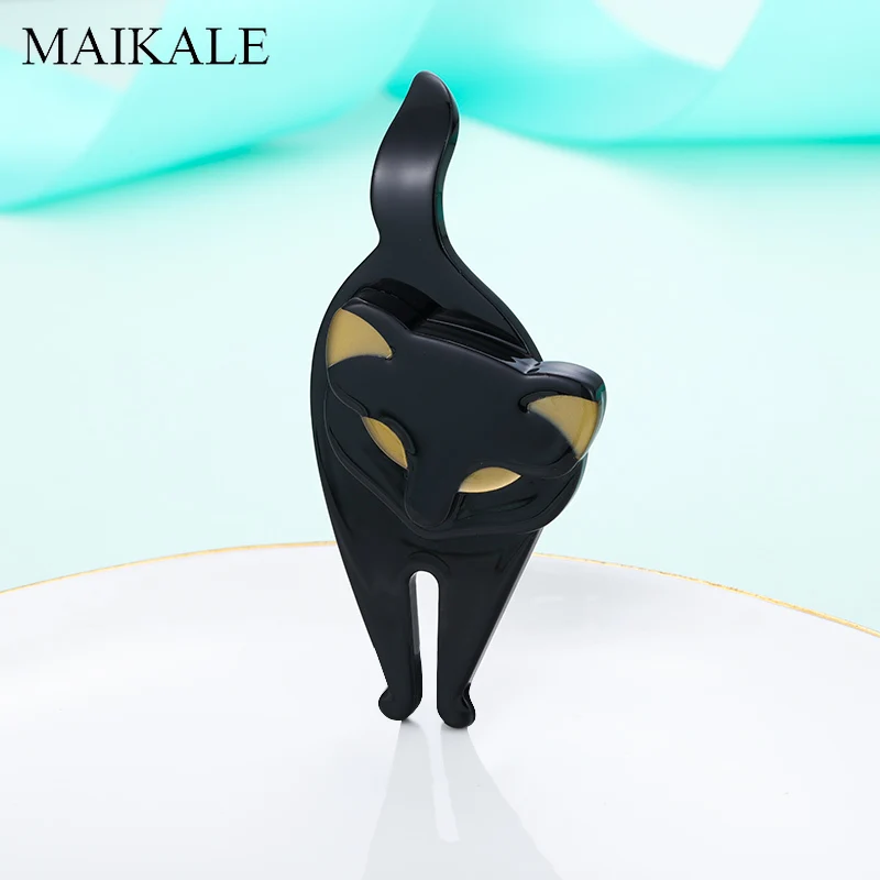 Женская акриловая брошь MAIKALE черная кошки из смолы значок в виде животного на