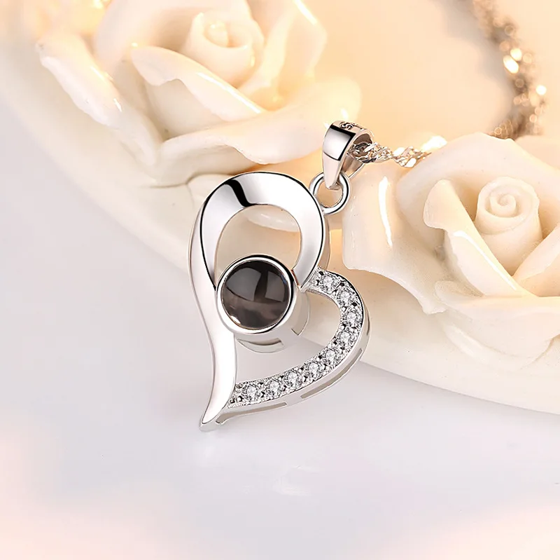 

Douyin Celebrity Style 925 Sterling Love of Memory in Necklace Projection 100 Kind Language I Love You Valentine's Day Gift