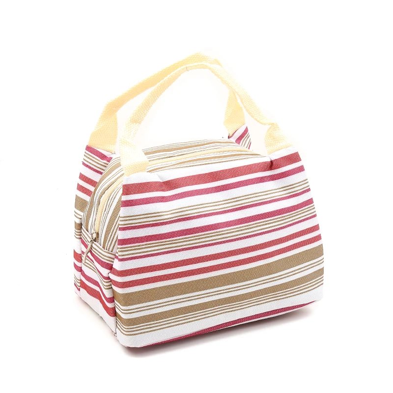 Слоновая кость wholesale Insulated Lunch Bag Children Thermal Stripe Tote Bags Cooler Picnic Food Lunch box bag for Kids Man Ladies outside - Цвет: Слоновая кость