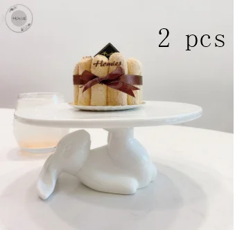 2 pieces one rabbit Креативная фарфоровая подставка для торта с кроликом декоративная керамическая сервировка десерта поднос для кекса декоративная столовая посуда подарочные принадлежности для рукоделия - Цвет: 2 pieces one rabbit