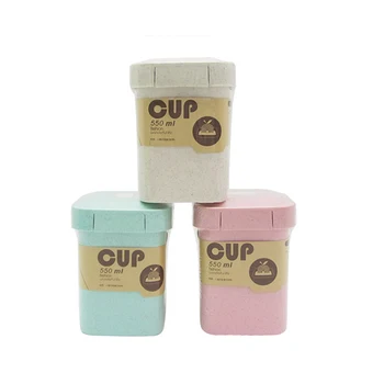 

550ml Soup Box Wheat Straw Bamboo Infant Feeding Cups Sealed Leakproof Kids Lunchbox Eco-Friendly Square Food Container TY0565