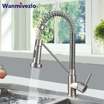 

Kitchen Spring Faucet Pull Down Kitchen Faucets Brushed Nickel 360 Rotation Spray Kitchen Spring Tap Kitchen Mixer Faucet Tap