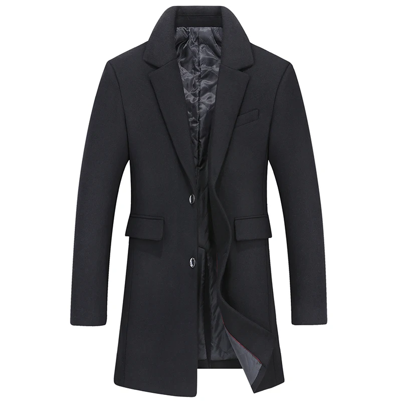 Размер 8XL 7XL 6XL новая зимняя теплая куртка длинное шерстяное пальто мужские повседневные теплые деловые пальто мужские стильные шерстяные куртки парка - Цвет: Черный