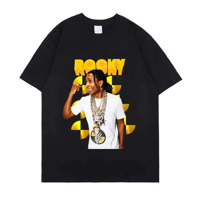 Hot Sale ASAP Rocky Portrait Graphic Aesthetics T-shirts Hip Hop Cotton Short Sleeve Loose Couple T-Shirt Casual Harajuku Tshirt Black 8