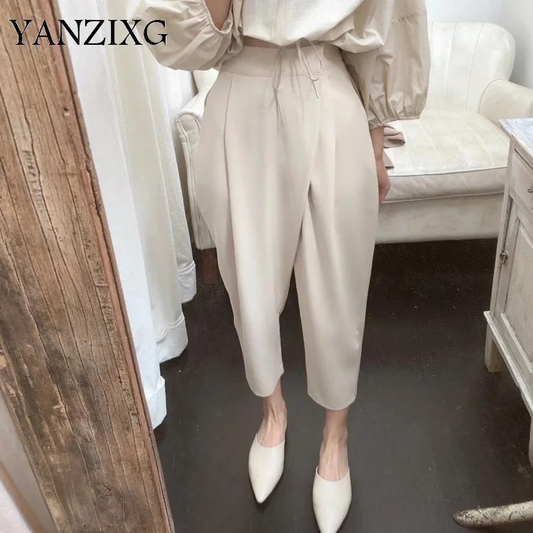 

2019 Summer Haren Arrangement Fold Piece Chao Thin Radish Pants Design Oblique Flap Solid Color Long Sleeve Suit Z713