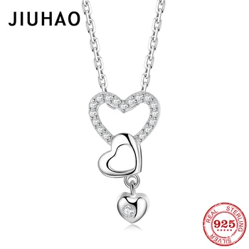 

Endless love 925 Sterling Silver Dazzling zircon necklace Heart to Heart Shape For women Jewelry Pendant Chain Fashion Gift 2019