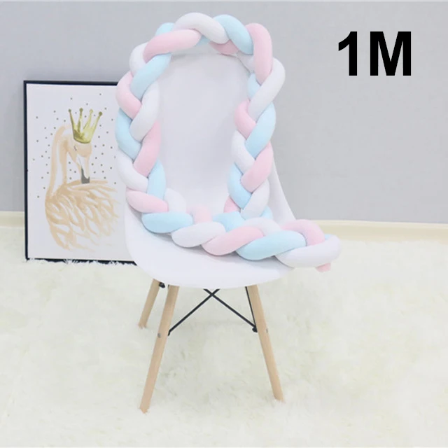 1M white pink blue Детский бампер, кровать, коса, узел, подушка, подушка, бампер для младенцев, Bebe, защита для кроватки, детская кроватка, бампер, декор для детской комнаты 1 м 2 м - Цвет: 1M white pink blue