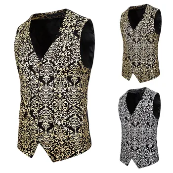 

Men's Single-breasted Sleeveless Wedding Business Formal Tops Printing VestAutumn Winter boy jobs work trendy style Dropshipping