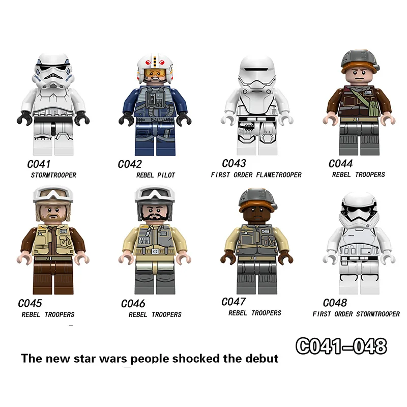 8 шт. LegoINGlys Звездные войны Rebel Troopers Pilot Poe Dameron Resistance Flametrooper Rey Luke строительные блоки