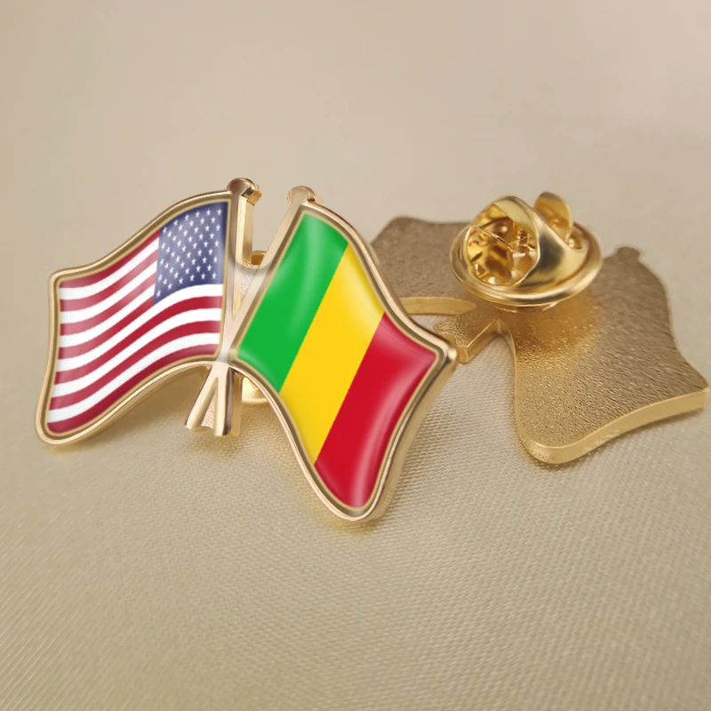 

United States and Mali Crossed Double Friendship Flags Lapel Pins Brooch Badges