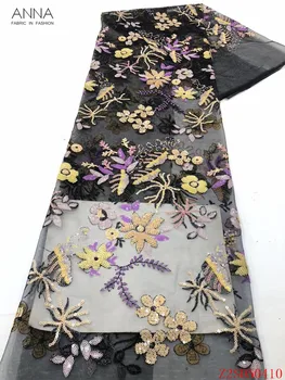 

Anna african flower lace with sequins embroidery fabric 2020 high quality french net lace nigerian tulle fabrics for party dress