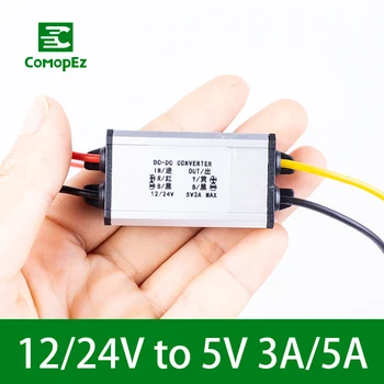 

12V 24V to 5V 3A 5A DC DC Converter Step Down Regulator Voltage Reducer Waterproof Power Supply for Toy Car LED Solar Plane