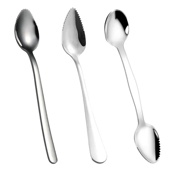 

Stainless Steel Grapefruit Scraper Spoon Serrated Sawtooth Edges Long Handle Kitchen 66CY