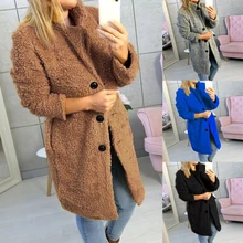 Женское плюшевое пальто осень зима зимнее пальто Женская куртка на пуговицах Повседневная теплая отложной воротник меховая Верхняя одежда Casaco Feminino