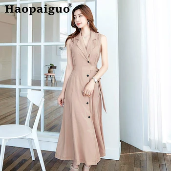 

Big Swing Singer Button Black Blazer Dress Women Corset Sleeveless Wrap Casual Dress Women with Sashes OL Office Work Dresses