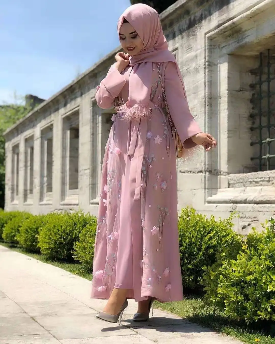 LR274-2Black Abayas жемчуг розовый красный женская мусульманская одежда платья Хиджаб Макси мусульманское платье Бангладеш Кафтан Дубай, Турция Халат