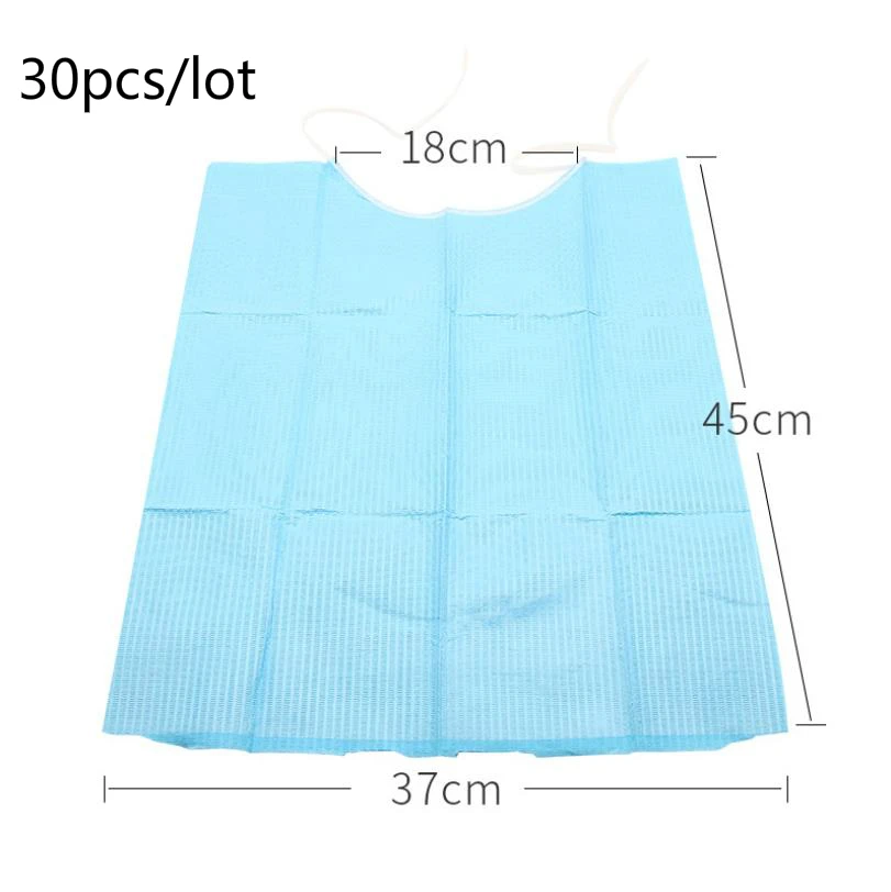 30 шт Медицинский одноразовый нагрудник шейный платок зубная салфетка синий бумажный шарф полотенца нагрудники стоматологические материалы