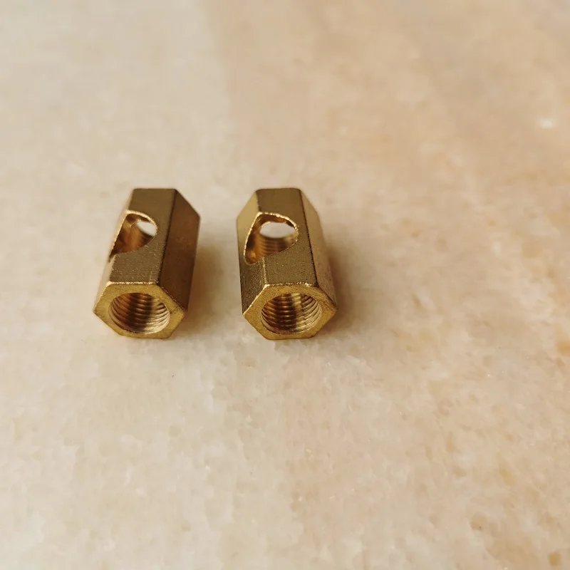 M10 Brass Hex Nut Fastening Thread Rod Hollow Tube with 9.0mm Open Hole Middle Connector for DIY Lamp Accessories