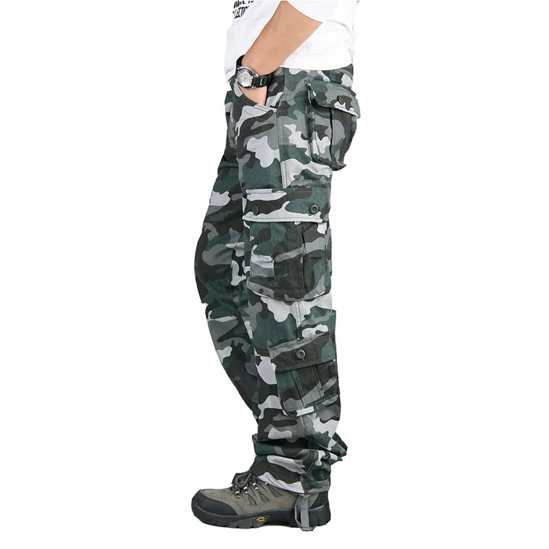 Blue camouflage Камуфляжный комбинезон, мужские камуфляжные брюки-карго, хип-джоггеры, уличная одежда, Pantalon Homme, мульти-карман, военные тактические брюки - Цвет: Blue camouflage