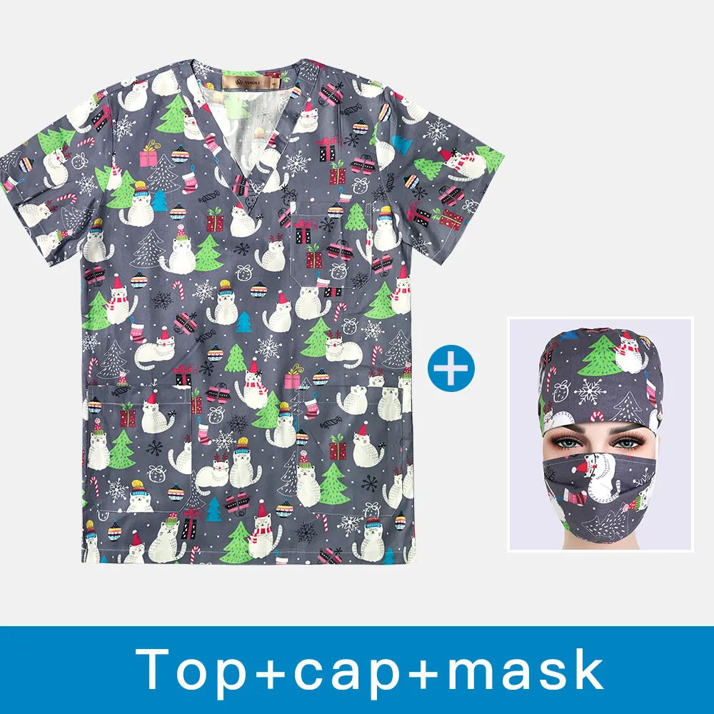 Beste Unisex Ademend Tandheelkundige kliniek scrubs tops Kerst printing apotheker Huisdier arts ziekenhuis scrubs medische verpleegkundige werk uniformen