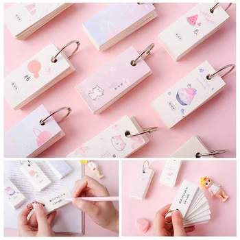 

Creative Space Cat Ice Cream Theme Mini Note Paper Loose-leaf Ring Easy Flip Flash Card Study Memo Book Student Supplies