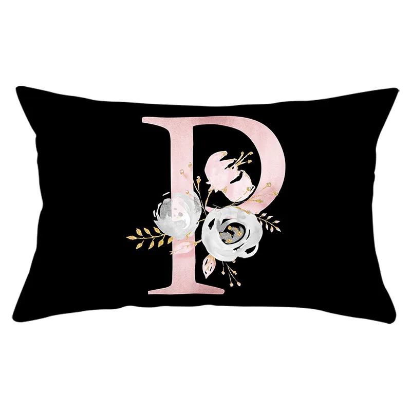 Fuwatacchi 26 Алфавит цветок бросок наволочка для домашние декоративные подушки Чехлы черный прямоугольник чехол для подушки с буквами 30*50 см - Цвет: PC12877