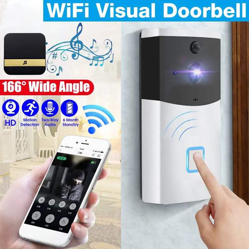 

HD Night Vision WiFi Wireless Door Bell Video Doorbell Camera Smart Alarm Ring Bell Support Motion Detection/Two-Way Audio