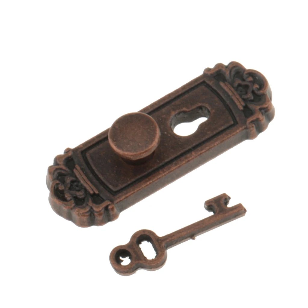 

4 Pairs Dollhouse Miniature Bronze Vintage Door Knob Handle W/ Keys Kits