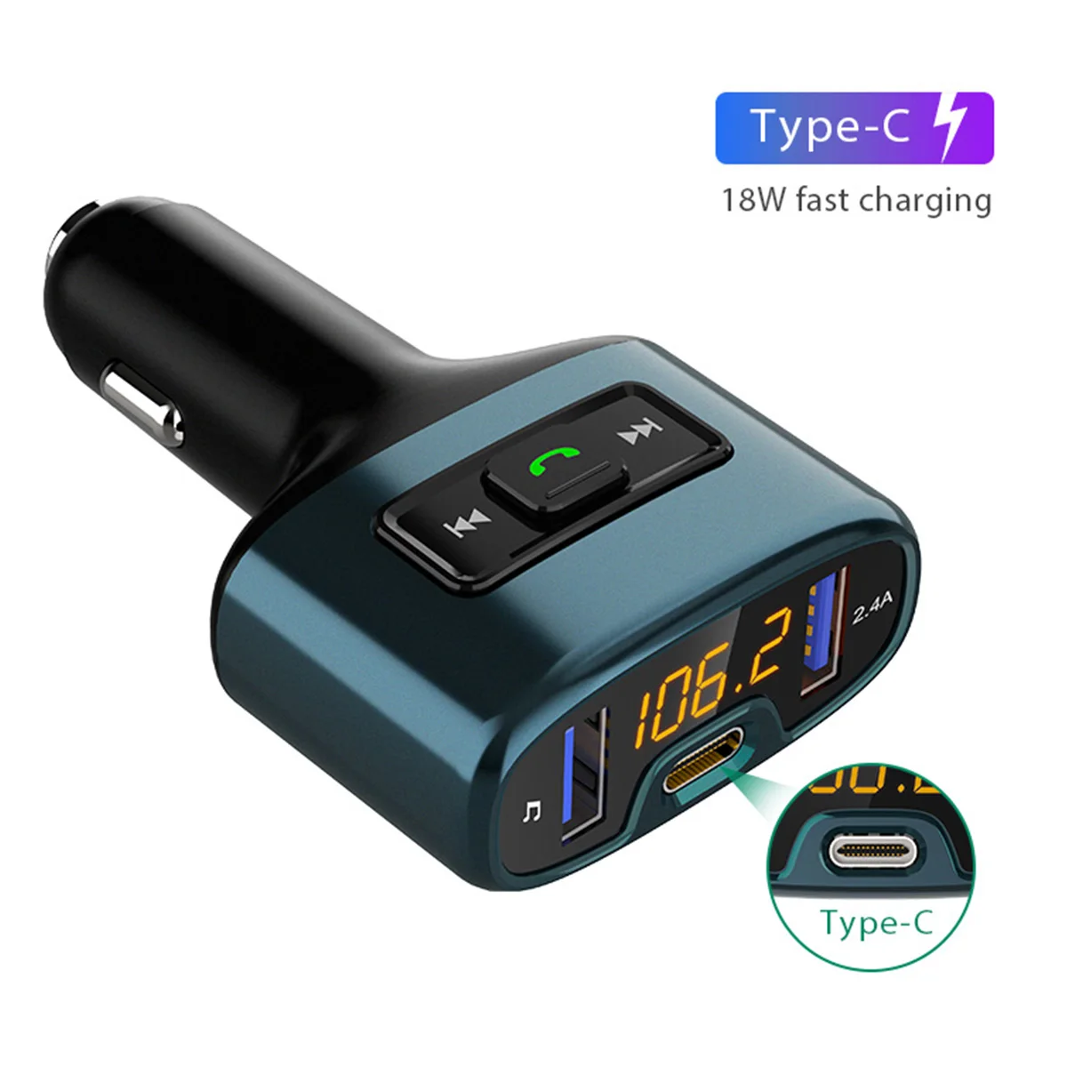 

Konrisa FM Transmitter with Type-C 18W Quick Charger Handsfree Cai Kit Bluetooth Music Player Support TF Card USB Flash Driver