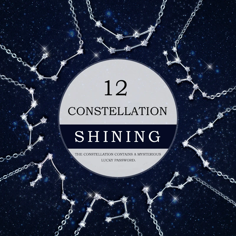 Modian Real 925 Sterling Silver Twelve Constellations Aries Gemini Capricorn Fashion Crystal Necklace Pendant For Women Jewelry image_0