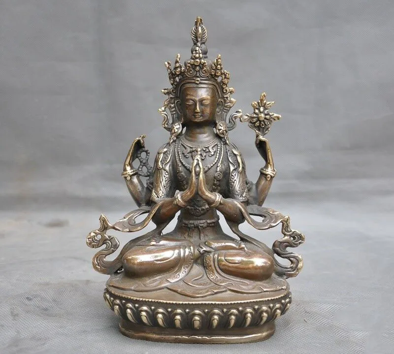 

wedding decoration Tibetan Buddhism bronze 4 Arms Chenrezig Tara Kwan-yin Bodhisattva Buddha statue