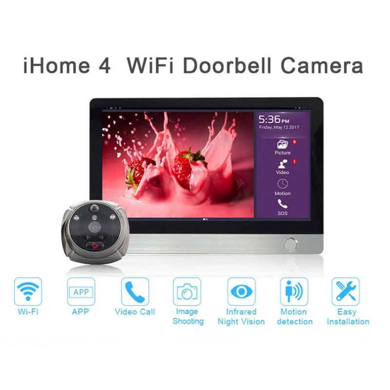 IP камера iHome4 с Wi Fi и ИК подсветкой удаленное наблюдение за дверным звонком экран 7