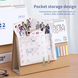Boîte de rangement créative de poche 2022 calendrier de bureau avec Notes calendrier chinois du tigre, papeterie d'organisation simple et mignon 