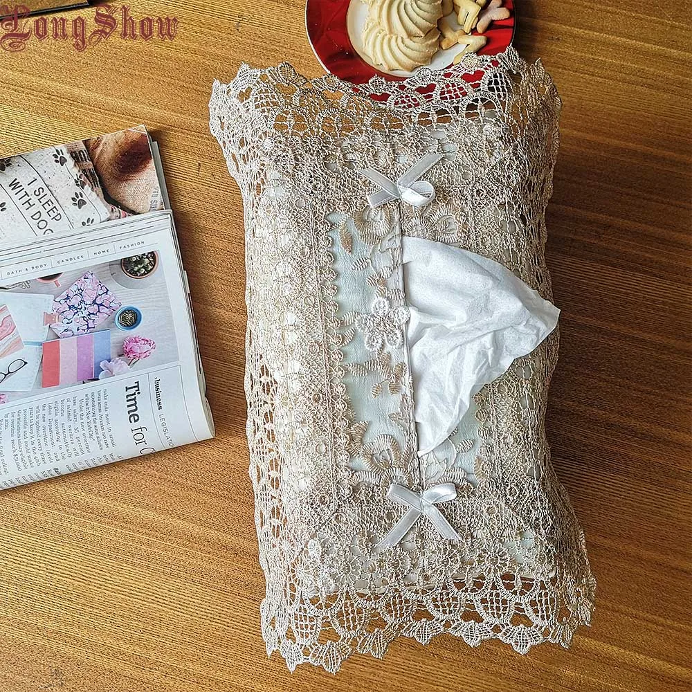 

LongShow Free Shipping Creative Home Hotel Table Decorative Coffee Embroidered Organza Tissue Box Case Cover
