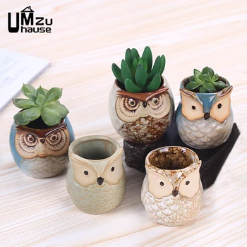 2 pezzi gufo fioriera in ceramica mini vasi di fiori succulenti con foro di drenaggio pianta cactus vaso di fiori decorazione del giardino di casa contenitore regalo 1