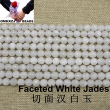OMHXZJ 4 6 8 10 12 мм натуральный камень граненые белые нефритовые Бусины Размер на выбор для изготовления ювелирных изделий ZZ103