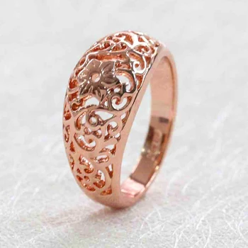 

Vintage Rose Gold Openwork Pattern Ring Elegant Simple Women Fashion Gift