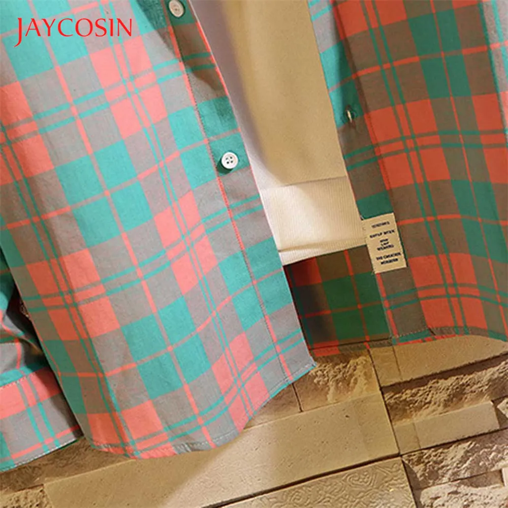Joycosin зимняя мужская рубашка Повседневная модная мужская одежда MintGreen в клетку с длинным рукавом и карманом на пуговицах с отворотом уличная одежда куртка плюс 5XL