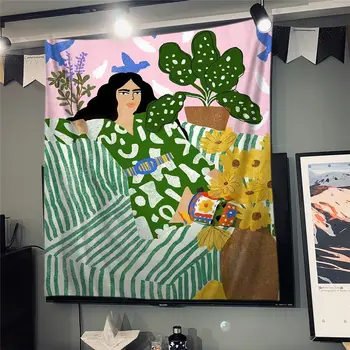 

INS Flamingo Character Printing Tapestry Wall Hanging Shooting Background Hanging Cloth Room Dormitory Cloth Painting Decor