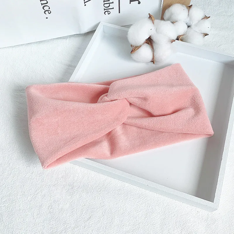 5 Pink Зимняя замшевая тканевая повязка на волосы "тюрбан", Корейская одноцветная повязка на голову с перекрестным узлом для женщин, повязка на голову для девушек и девушек, аксессуары для волос - Цвет: 5 Pink