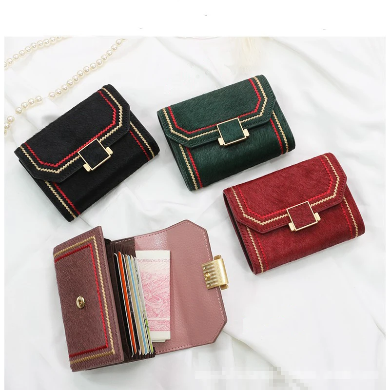 

2019 AW new arrival cow leather pony hair card holder womens chich embroidery pony hair ID credit card holder card wallet