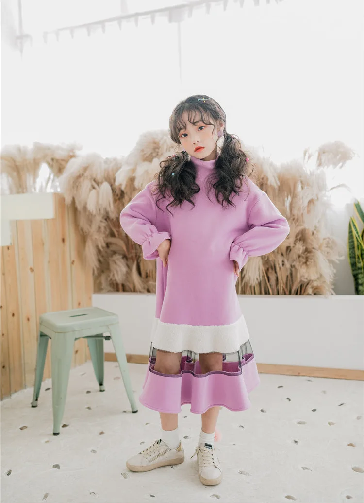 Осенне-зимние длинные свободные платья для девочек новые сетчатые платья в стиле пэчворк для маленьких девочек Детские платья принцессы с высоким воротником#8082