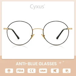 Cyxus Blue Light Blocking Computer Glasses Anti Eye Strain UV Protection Korean Round Metal Frame Gaming Men/Women Eyewear 8090