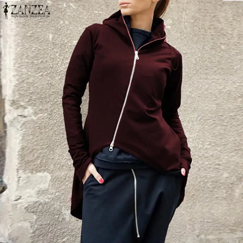 

ZANZEA Women Casual Solid Front Back Zipper Hoodies Sweatshirt 2019 Autumn Long Sleeve Hoodie Sudadera Mujer Womens Sweatshirts